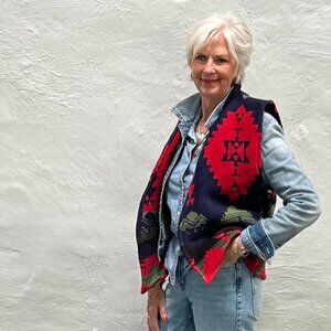 New - Women Woven Fleece Vest - Navaj